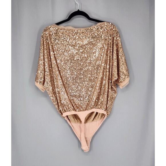 Free People Intimately Bodysuit Pink Small Sequin Super Shine Fairy Dainty Boho - Picture 2 of 10